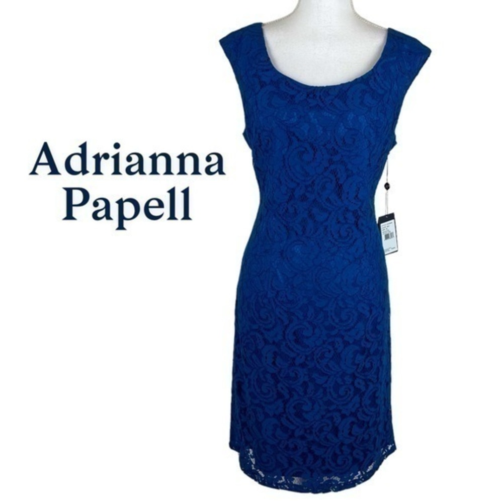 Anthropologie Adrianna Papell Cobalt Blue Lace Holiday Party Event Dress NWT